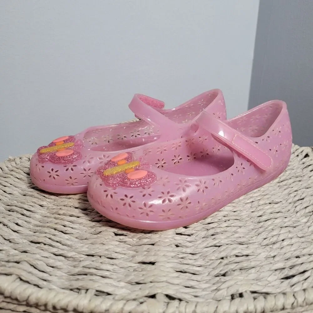 Old Navy Butterfly Pink Jelly Shoes Glittery Girls Size 11
